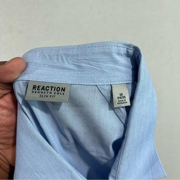 Reaction Kenneth Cole Men Blue Button Down Size 18 34/35 - Picture 6 of 7